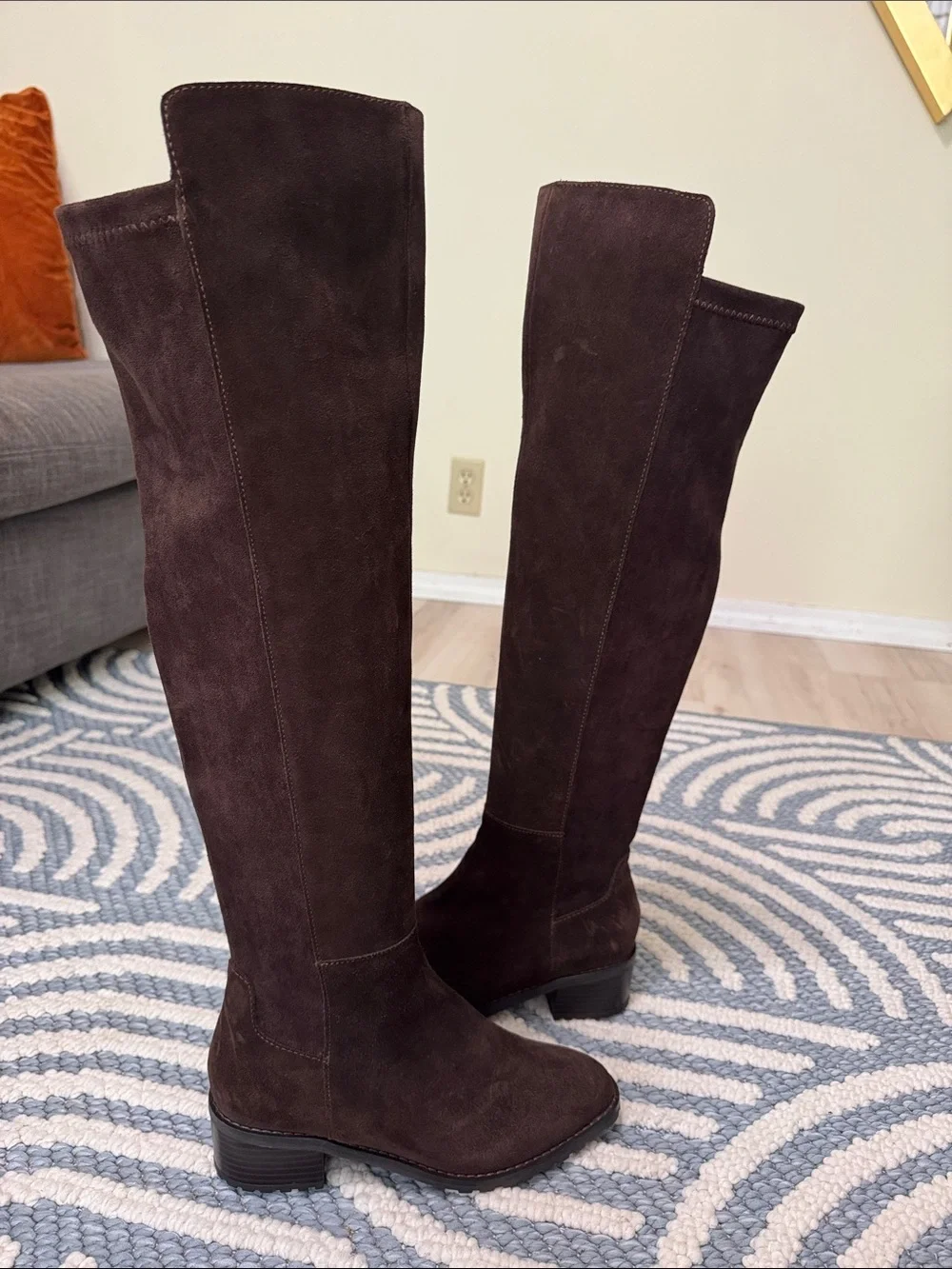 Blondo Starla Waterproof Brown Suede Knee High Boots Women's 5.5M Lug Sole